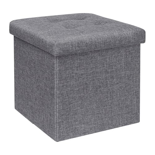 Storage Ottoman Cube Foldable Footrest, Chest & Seat for Faux Linen Grey