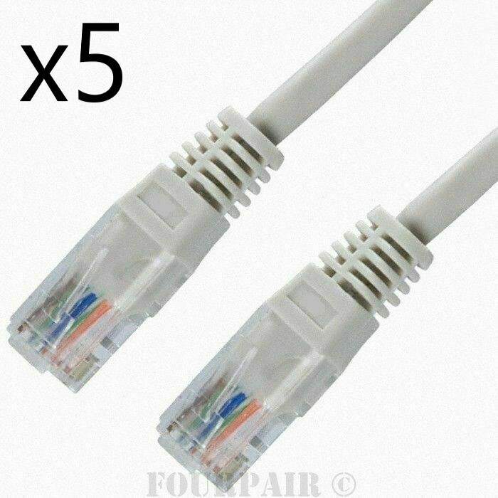 5 Pack Lot - 3ft CAT6 Ethernet Network LAN Router Patch Cable Cord Wire White