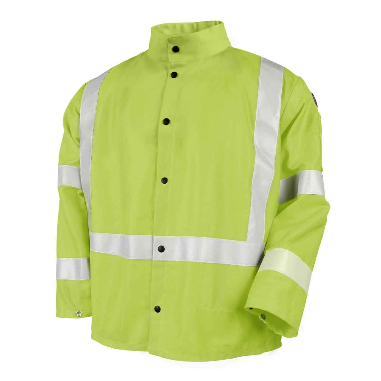 Black Stallion JF1012 FR Cotton Welding Jacket - FR Reflective Tape Lime 4X-LRG