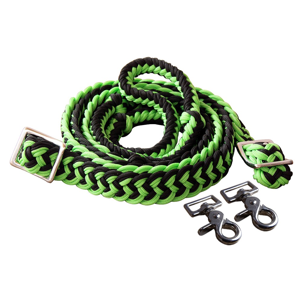 1" X 8Ft Hilason Braided Poly Horse Barrel Reins Flat W/ Easy Grip Knots Snaps