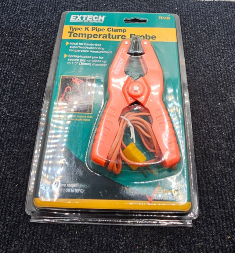 Extech TP200 Type K Piple Clamp Temperature Probe, Spring-Loaded Jaw