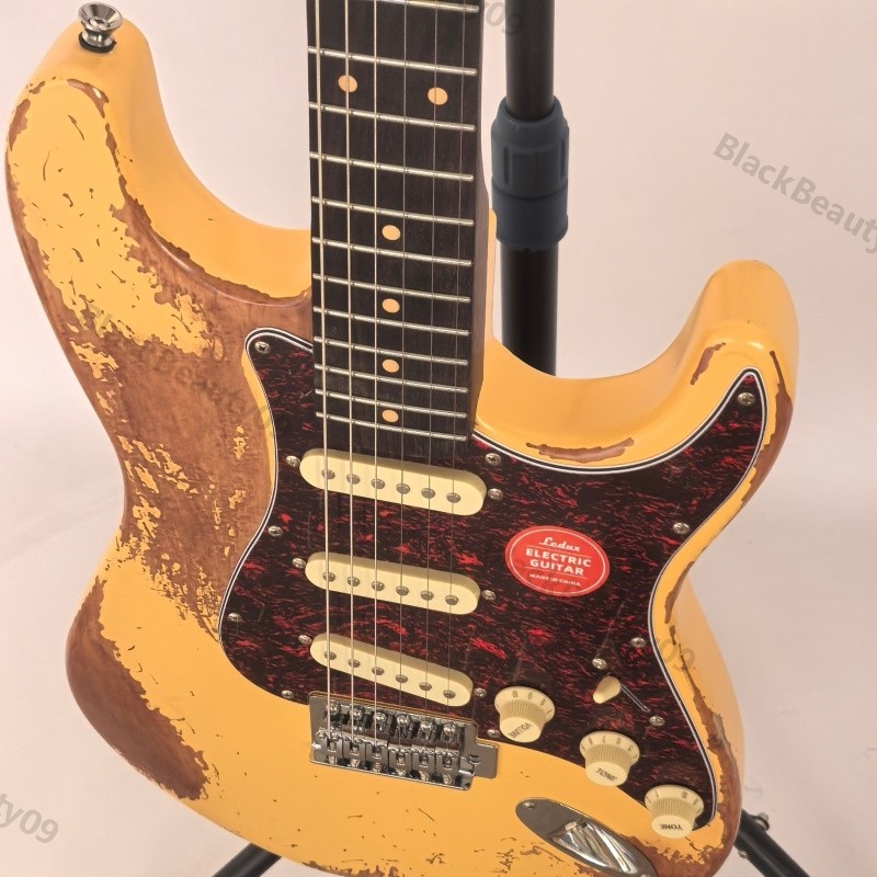 Vintage Solid Body Electric Guitar Stainless Rounded Fret Edge Bone Nut Aged