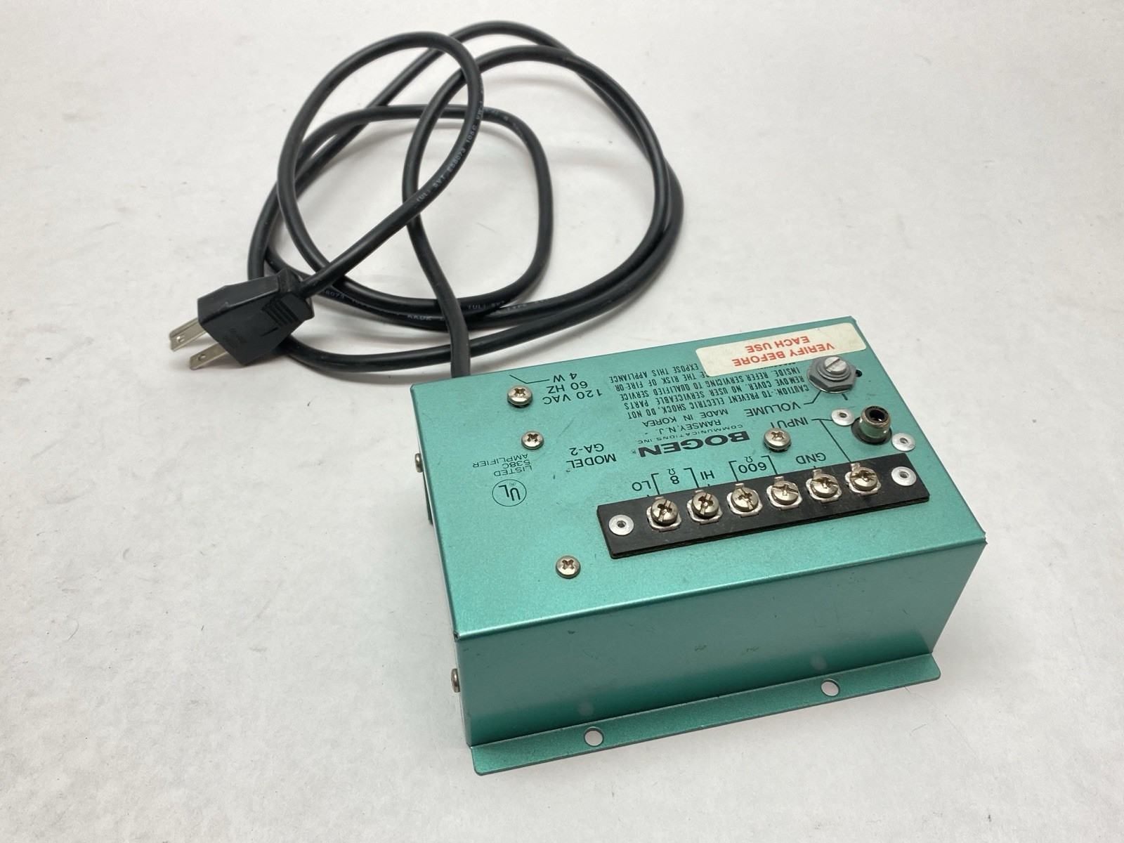 Bogen GA-2 Utility Amplifier 120V 600ohm 8ohm Solid State