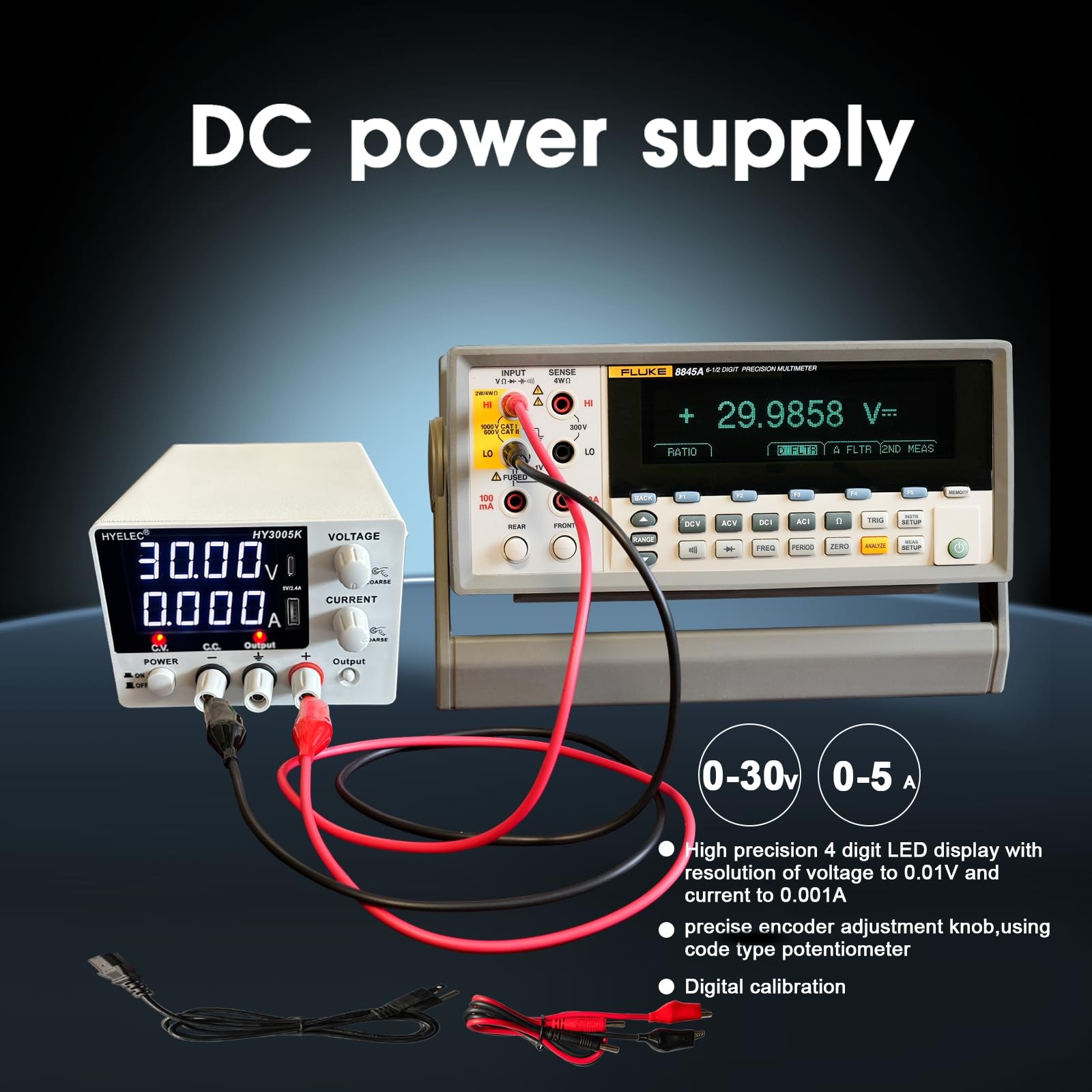 Variable DC Power Supply 030V 05A Bench Power Encoder 4Digit LED TypeC