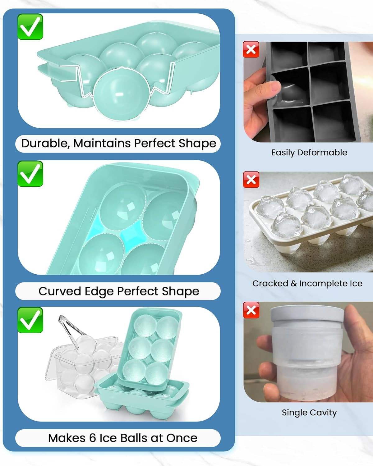 2 Pack Large Round Ice Cube Tray with Bin & Tongs Stackable Mold Set