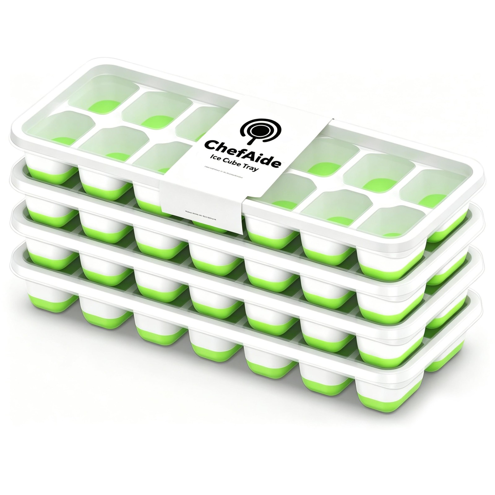 ChefAide 4‑Pack Ice Cube Trays with Lids, 56‑Cube Total Stackable Freezer Ice...