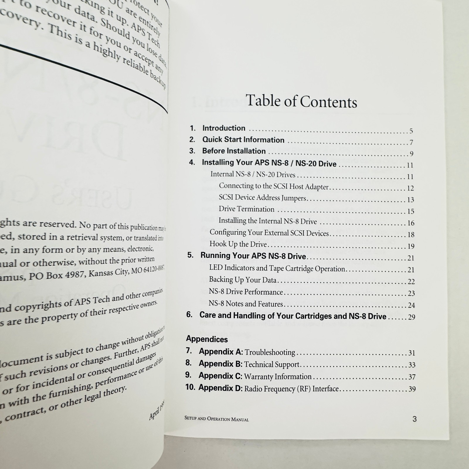Replacement Manual For APS Tech APS NS-8 / NS-20 Tape Backup Drive