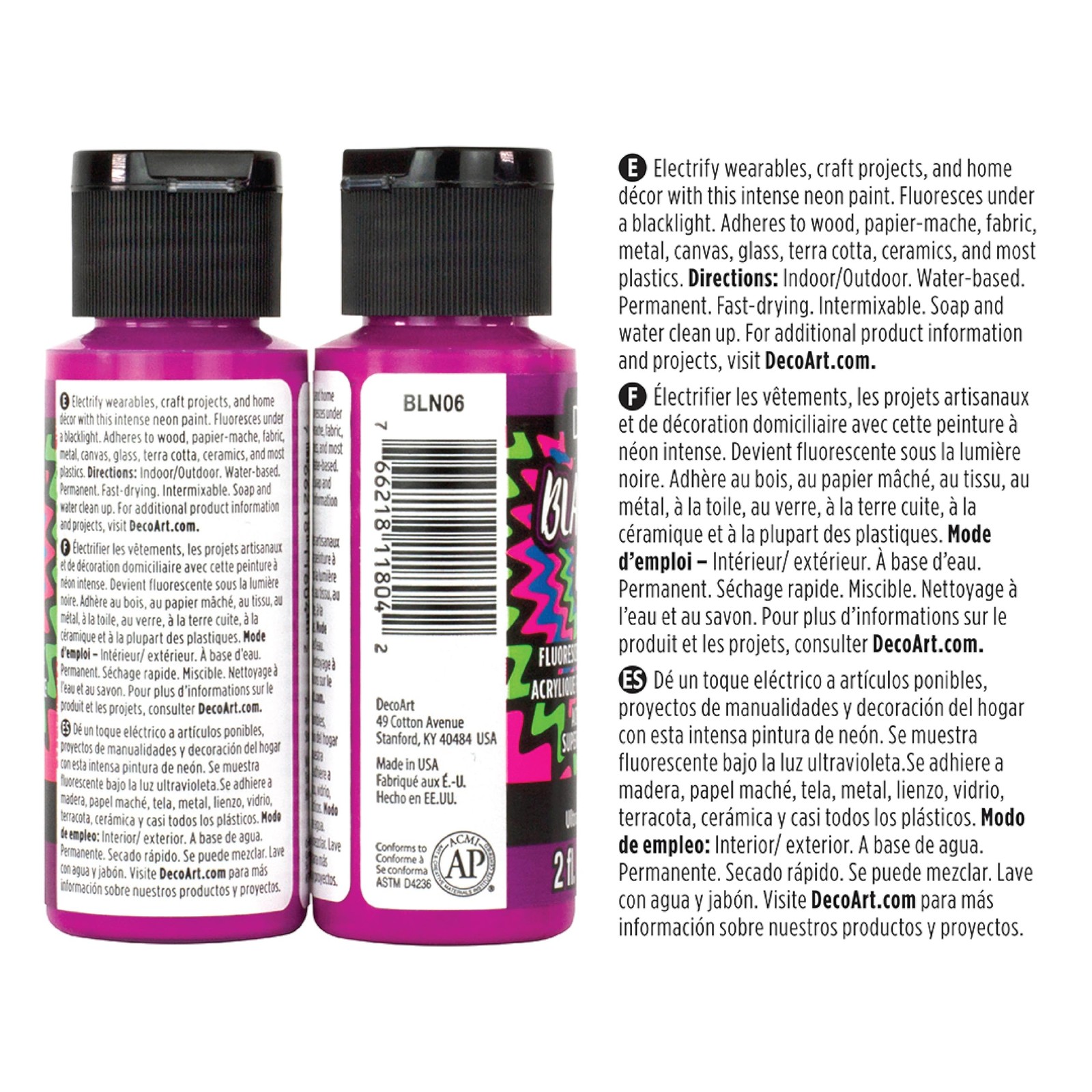 DecoArt Americana Black Light Neon Acrylic 2 Fl Oz (Pack of 6), Set 6
