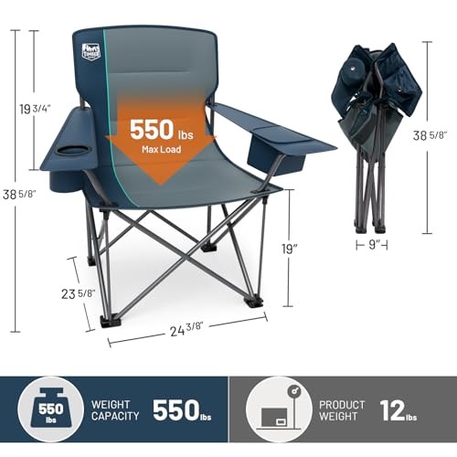 Oversized Folding Camping Chair Support 550 LBS, Heavy Duty Navy-2 Pack