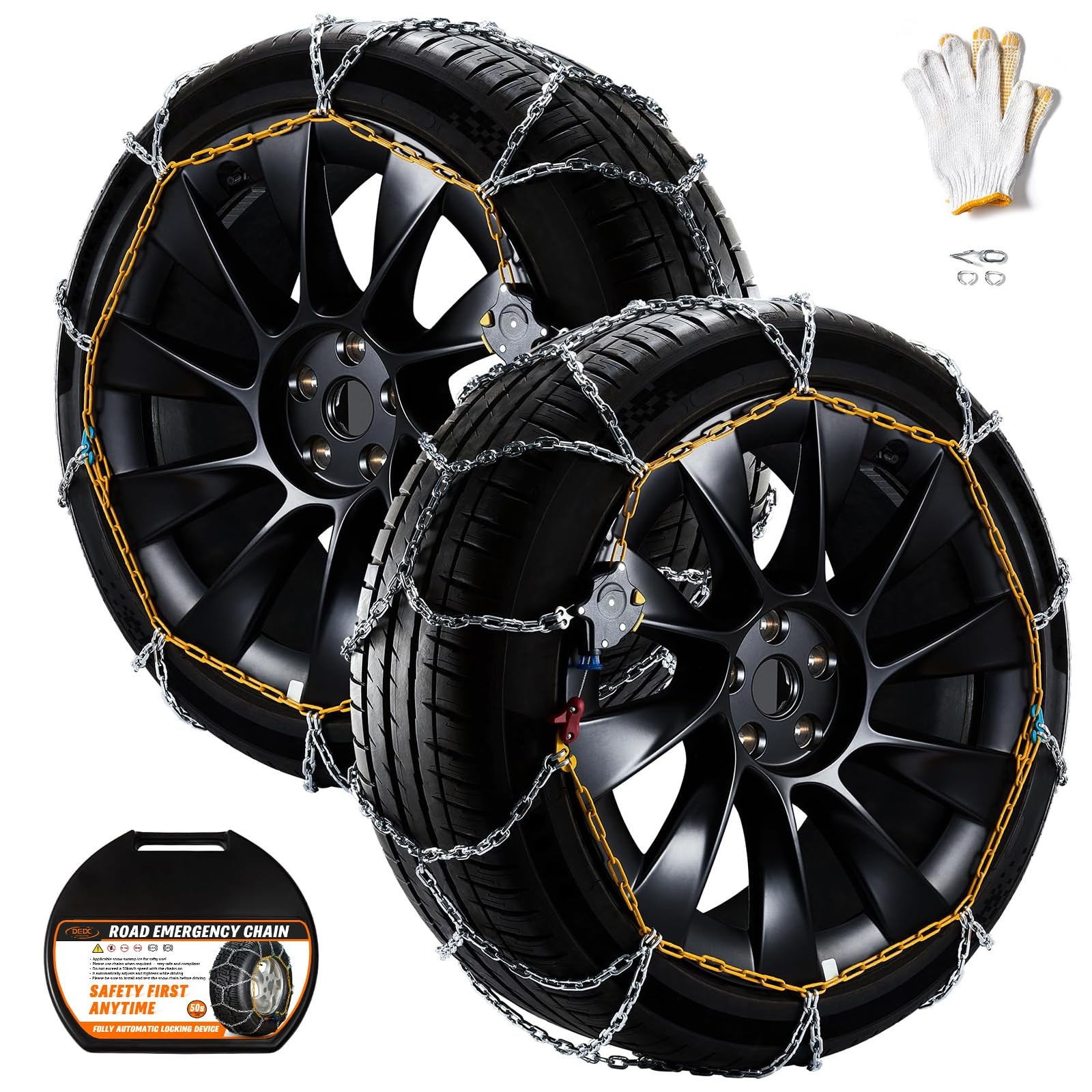 2)Snow Chains for Tesla Model Y SUV Fit Reusable Emergency Traction