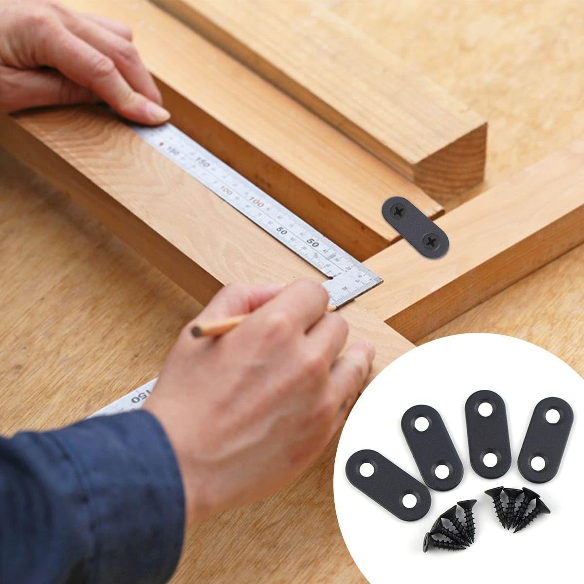 20 Pack Flat Straight Brace Bracket Stainless Steel Black