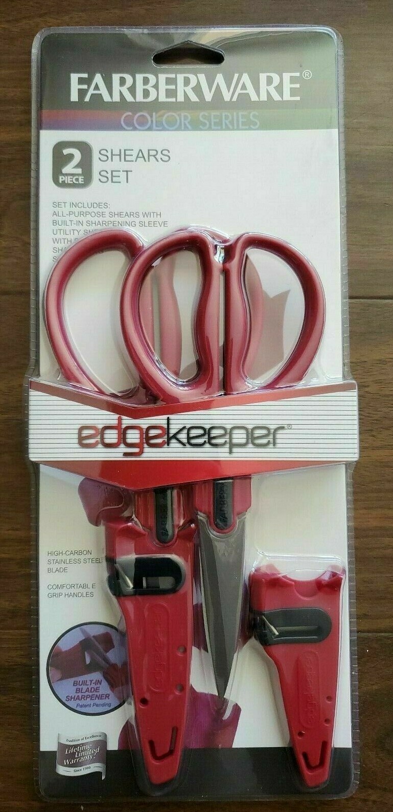 Farberware 2-Piece Red Shears Set EDGEKEEPER All Purpose + Utility Scissors NEW!