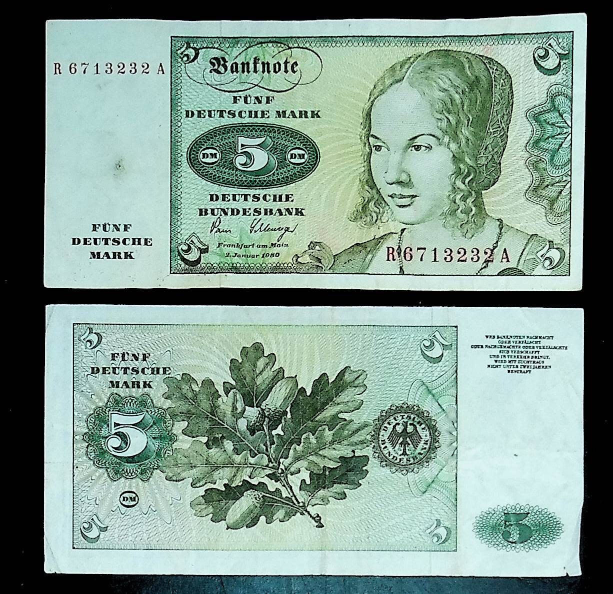 1960 - 80  Germany 5 Mark Banknote