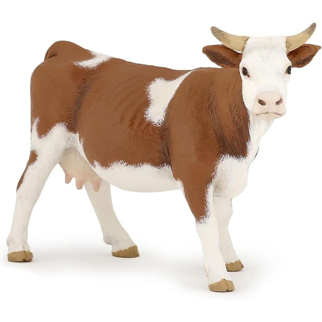 Simmental Cow Figurine - Hand Painted Farm Animal Toy Figure - New Papo 51133