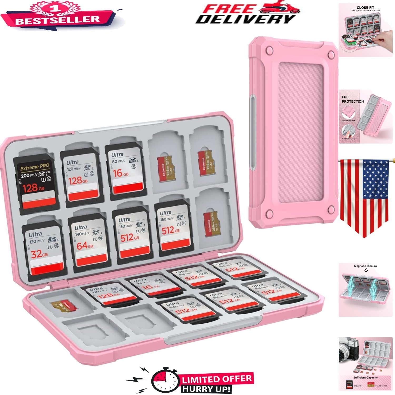 Impact-Resistant SD Card Holder with Easy Access Design - Pink Carbon Fiber