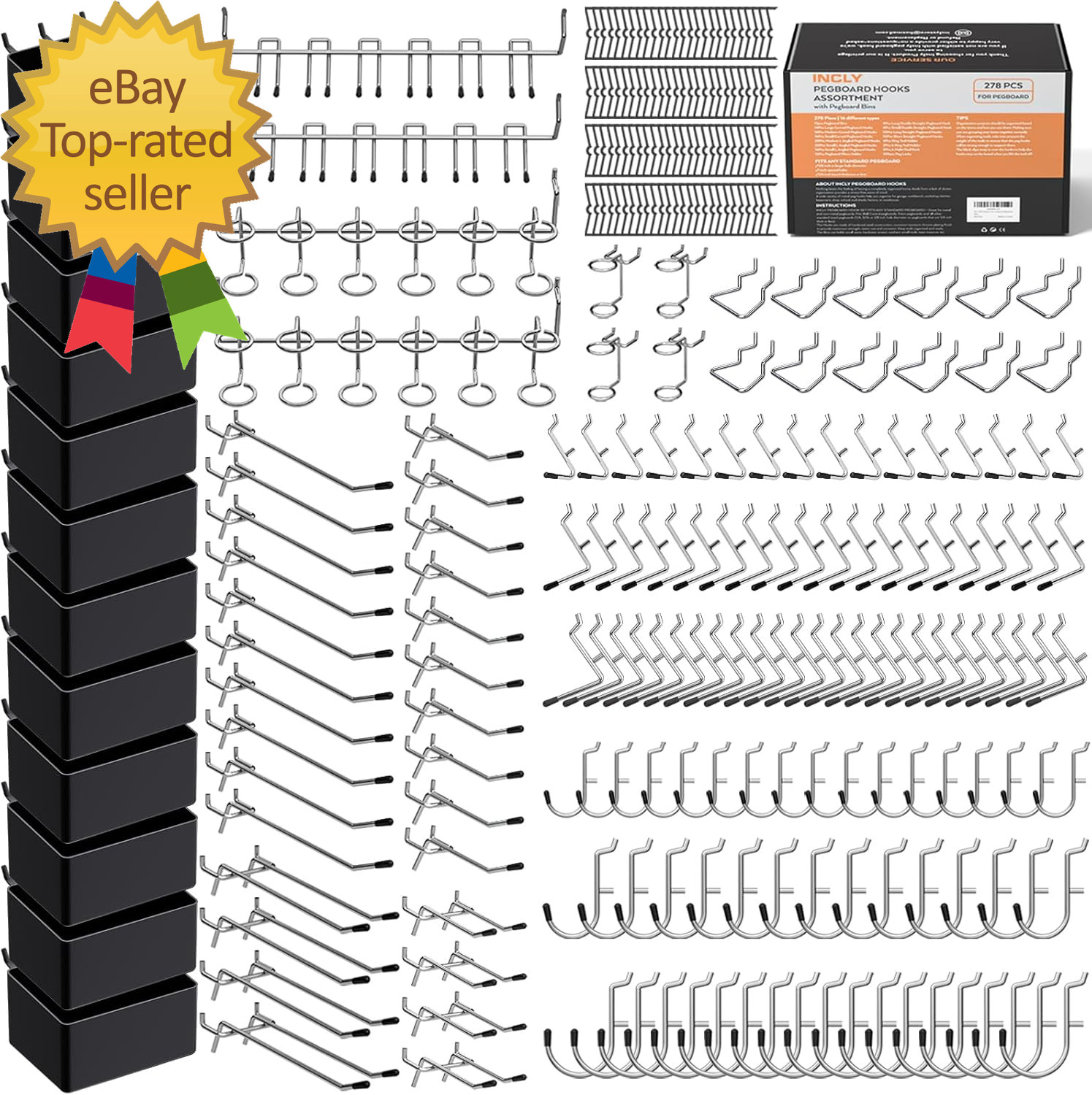 278PCS Pegboard Accessories Organizer Kit, Peg Board Hooks Assortment with Bins