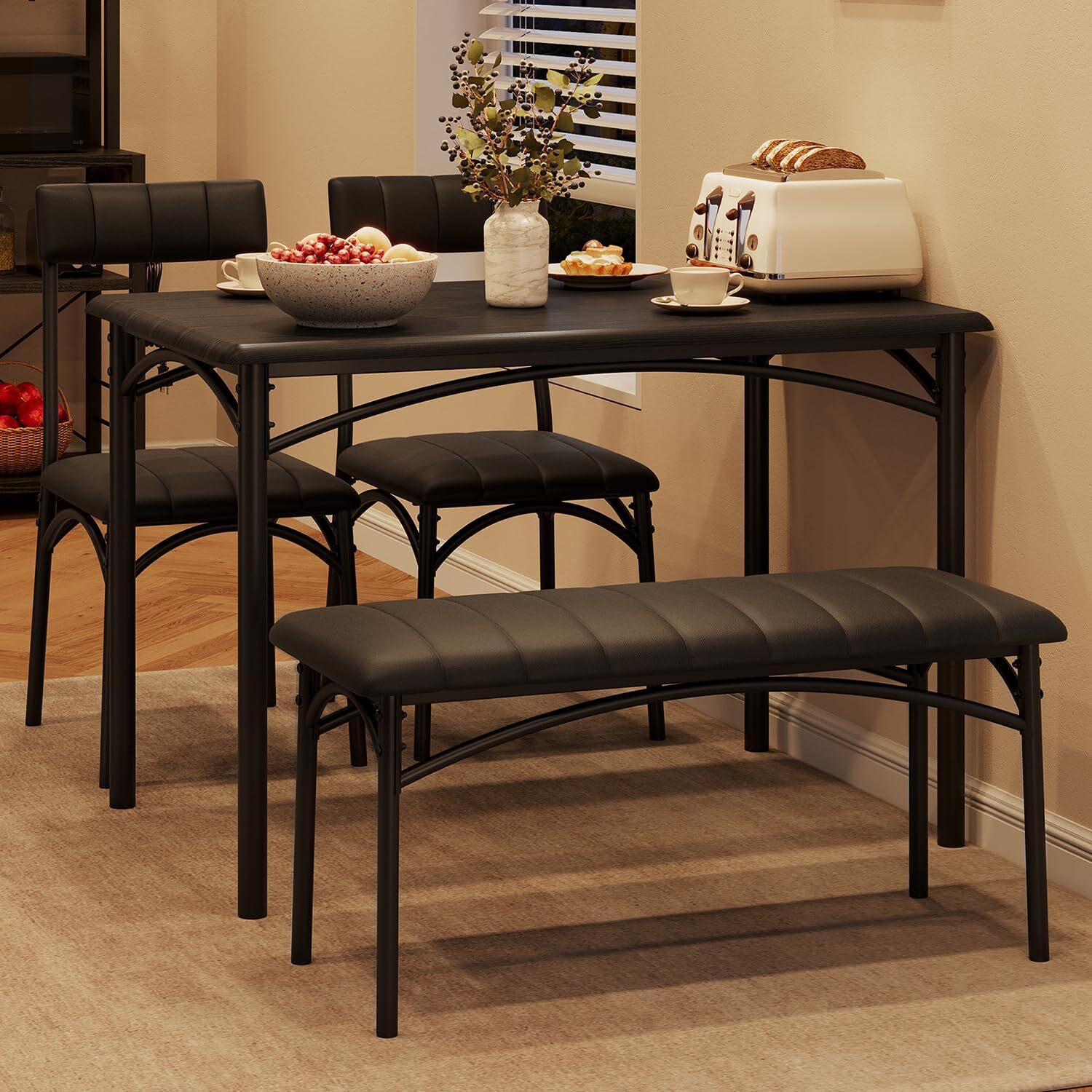 Dining Table Set, Kitchen Table With Upholstered Bench and Chairs for Apartment