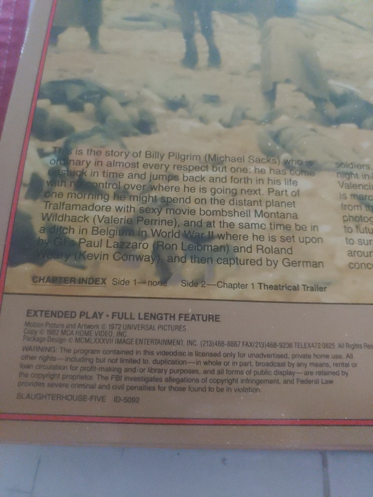 Slaughterhouse-Five - Laserdisc - Very Good - Michael Sacks / 1972 Sci-Fi