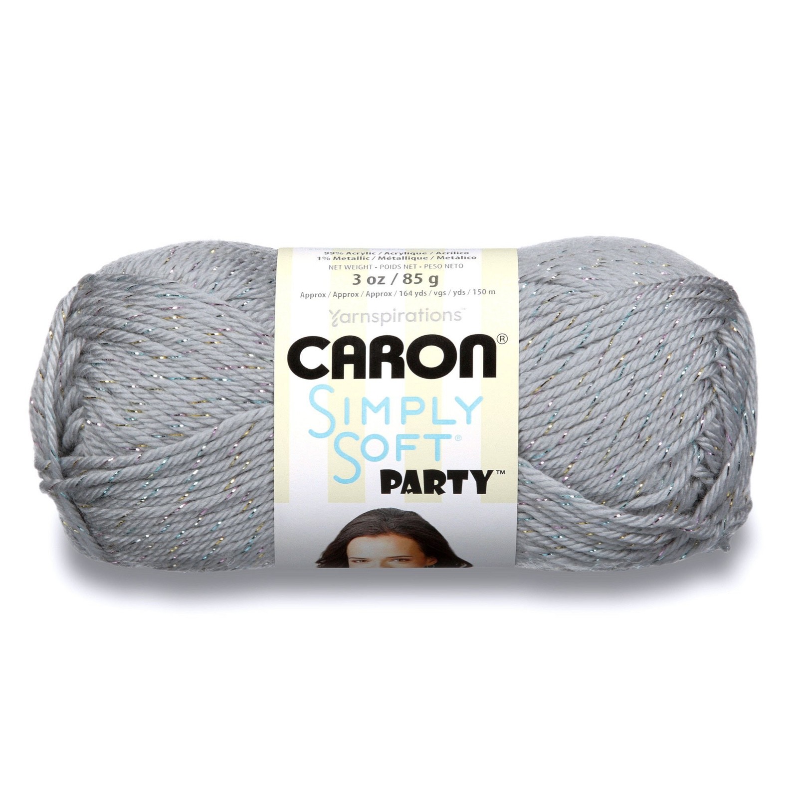 Caron Simply Soft Party Yarn, 3 oz, Medium Worsted 4 Gauge, - Silver - For Cr...