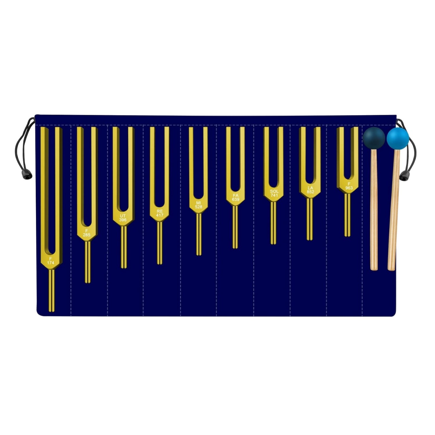 🌈 Solfeggio 9 Weighted (Golden) – Professional Tuning Fork Set