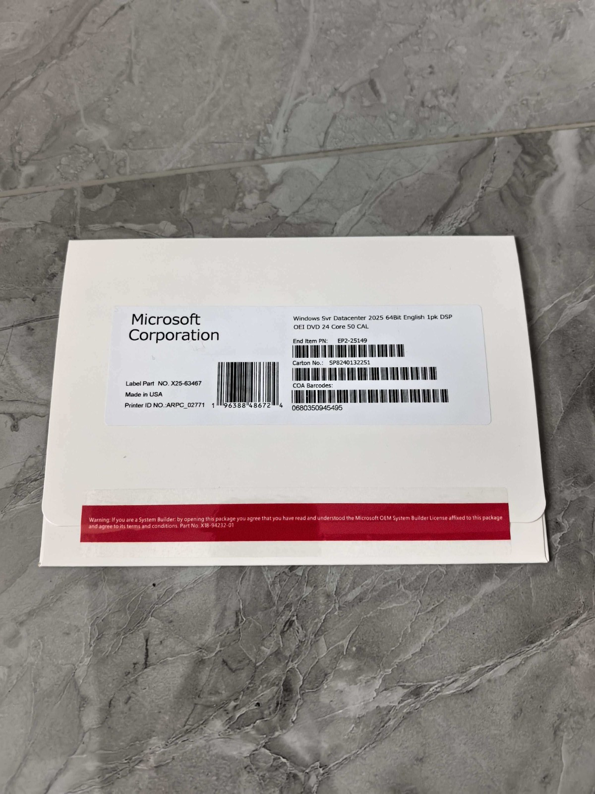 Microsoft Windows Server 2025 Datacenter 64Bit 24 Core 50 cal Freeshipping