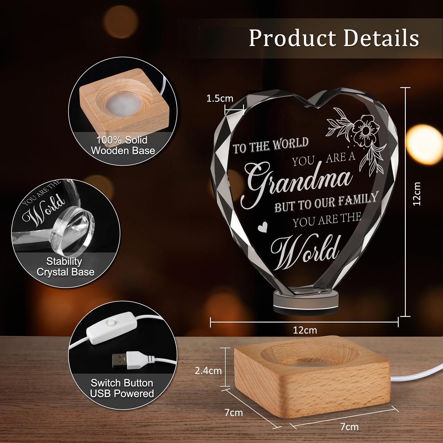 To My Grandma Gifts from Grandchildren, Engraved Crystal D Gift for
