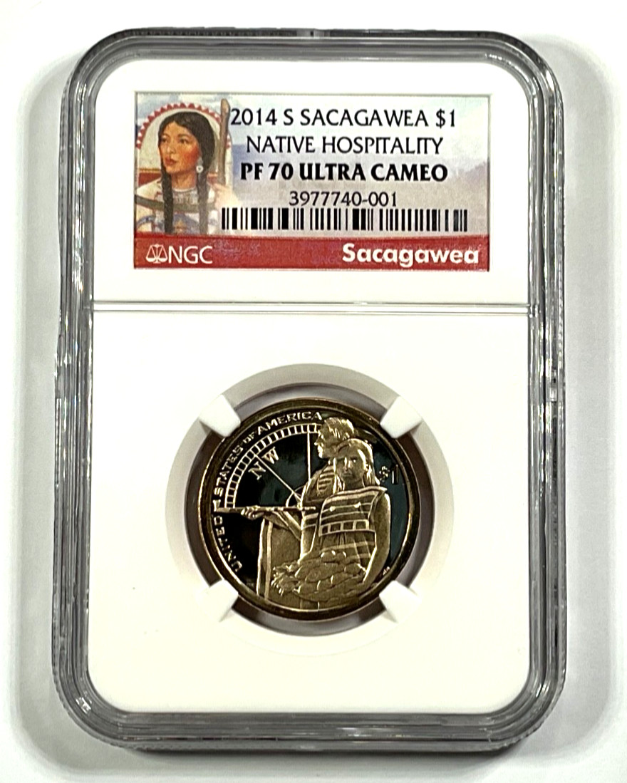 2014 S Sacagawea $1 Native Hospitality NGC PF 70 Ultra Cameo Portrait Label