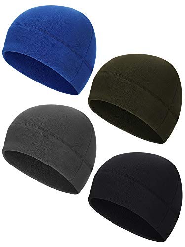 4 Pieces Fleece Skull Caps for Men X-Large Dark Green, Grey, Royal Blue, Black