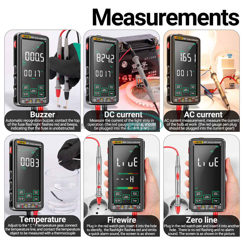 ANENG 683 682 681 Digital Multimeter AC/DC Capacitance Meter Diode Tester Tool