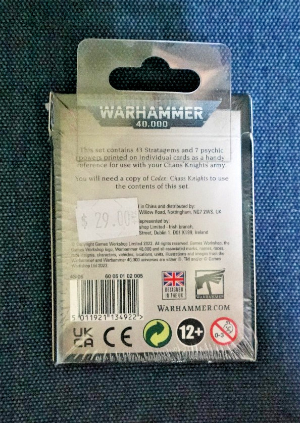Warhammer 40k Chaos Knights Data Cards (New)