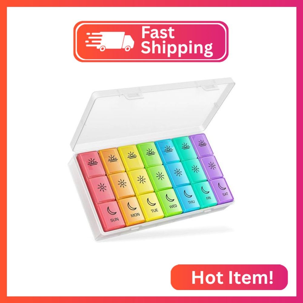BUG HULL Pill Organizer 3 Times a Day, Weekly Pill Organizer 3 Times a Day, 7 Da