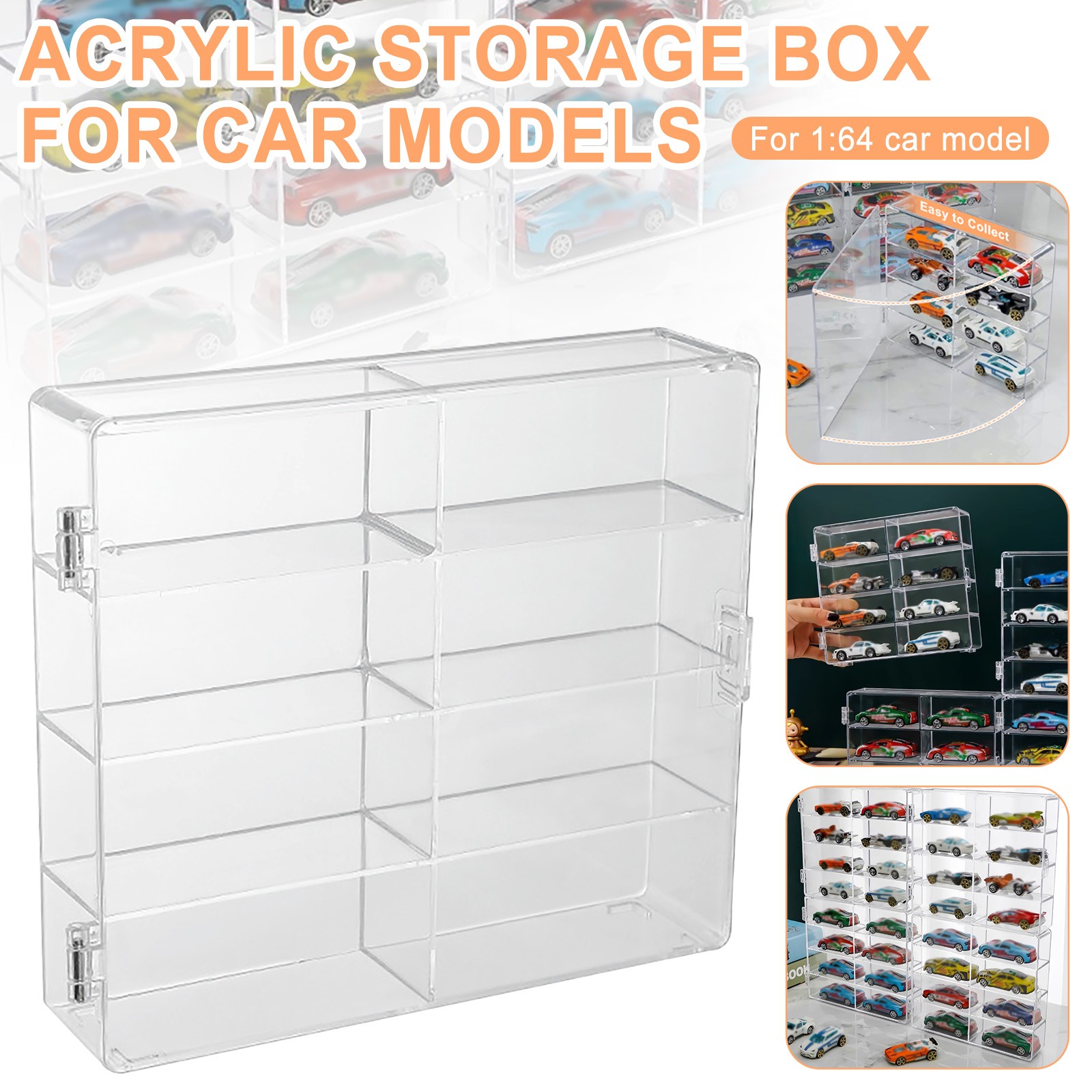 1-4 Display Organizer Case For 1/64 H-W Storage 8 Cars With Locking Latch