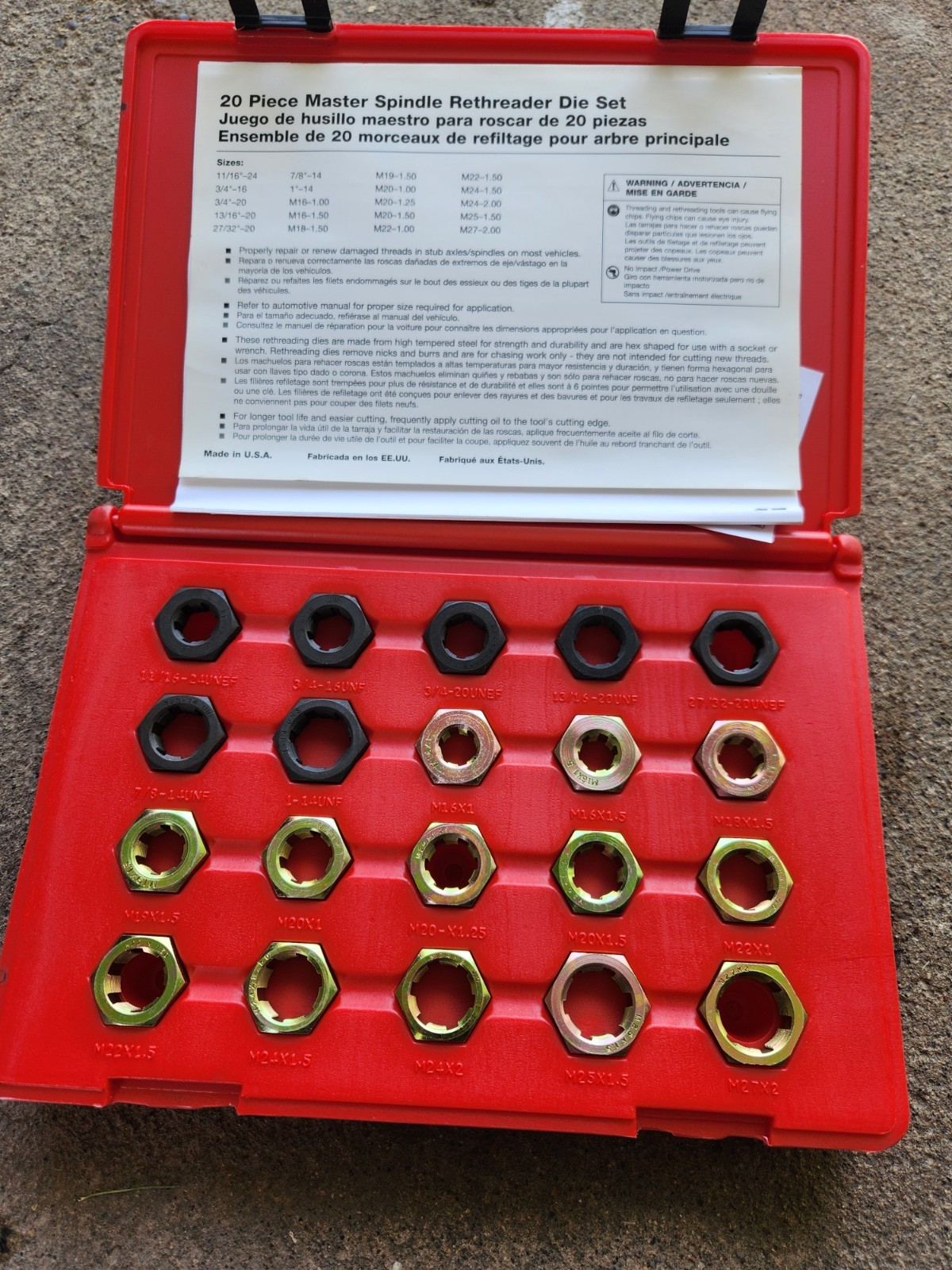 Mac Tools 20 Piece Master Spindel Rethreader Die Set TR2599