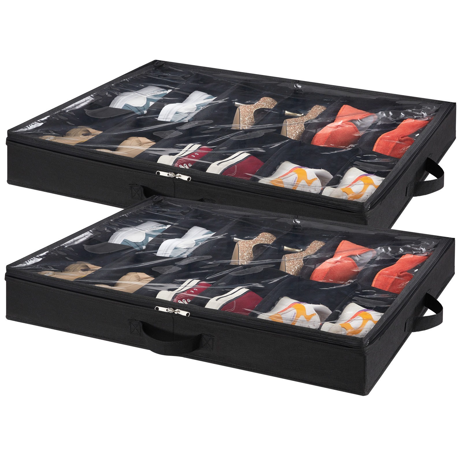 Under Bed Shoe Storage Organizer Set of 2, 4.3 Inches Tall Low Profile Fabric