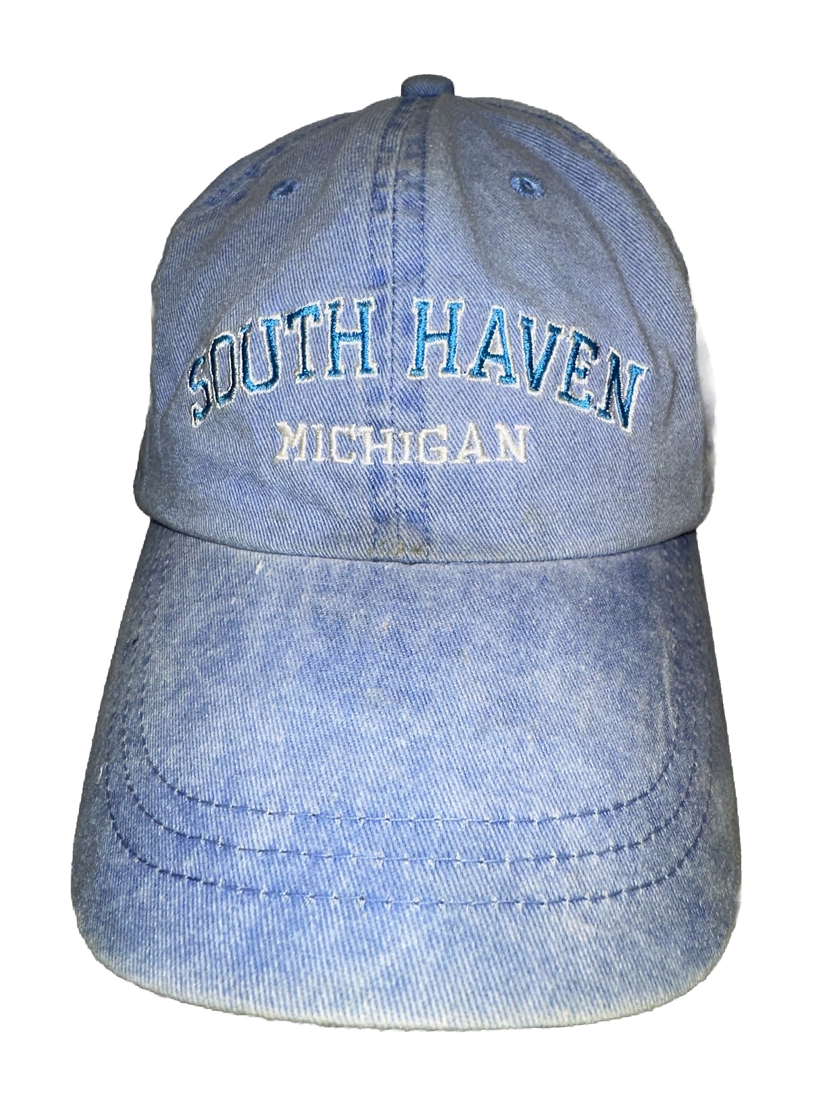 South Haven Michigan Hat Cap Washed Out Blue Strap Buckle Worn Unbranded