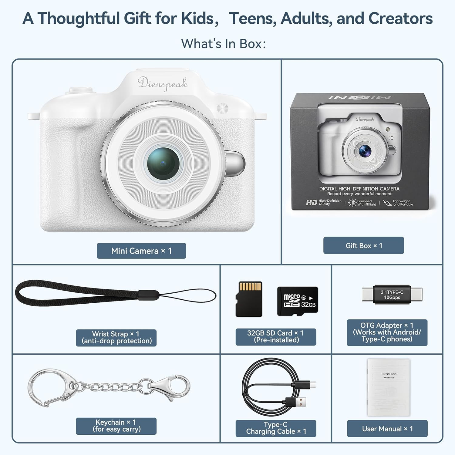 Tiny Digital Camera, Vintage Mini Keychain Camera for Teens & Beginners, Cute Po