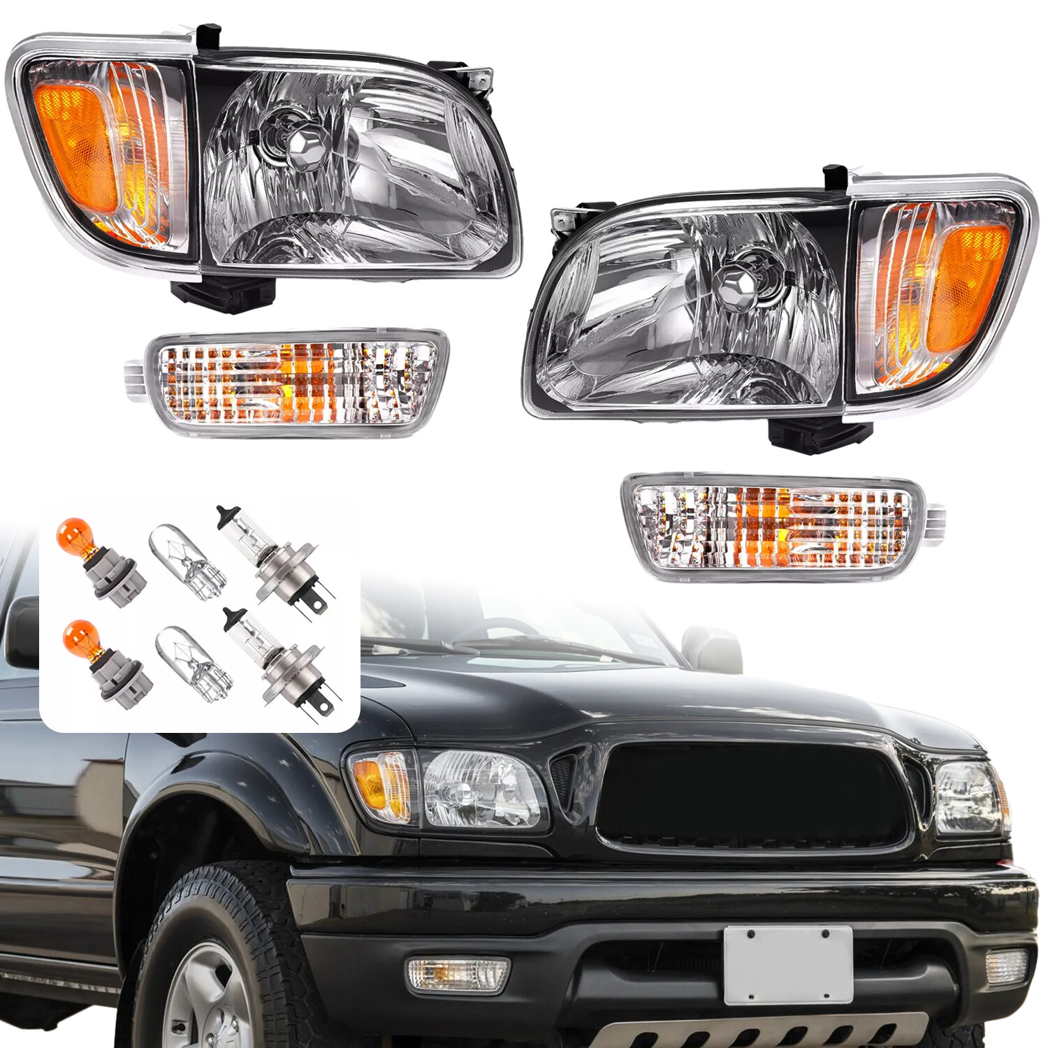Pair Headlights Corner Signal Lights Bumper Lamp Fit For Toyota Tacoma 2001-2004