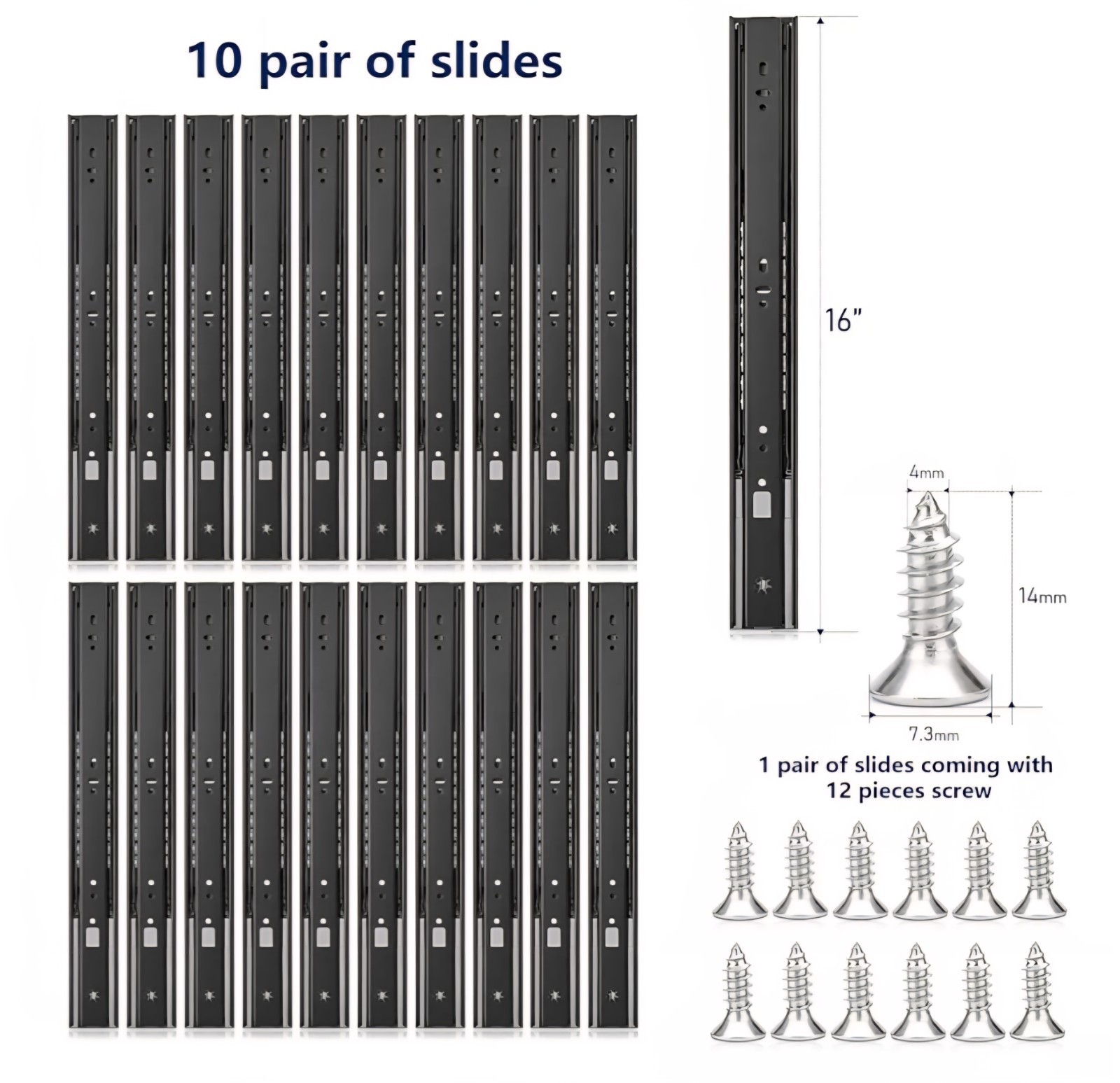 16" Soft Close Drawer Slides 20 Pack Full Extension Ball Bearing Drawer Glides