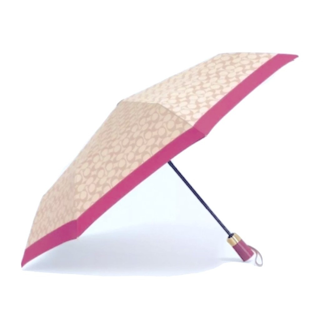 Coach Patterned Umbrella with Pink Trim