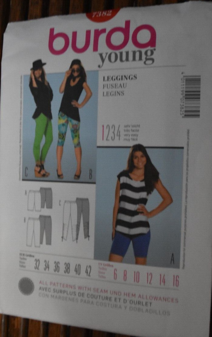 Burda Pattern 7382 Misses' Leggings Three Lengths Awesome Styles 6~16 Uncut