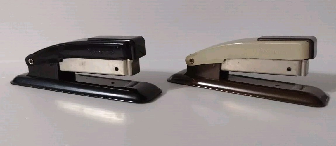 Swingline Staplers Vintage Black & Brown Tan Lot Of 2 Small Desk Staplers ~5.25"