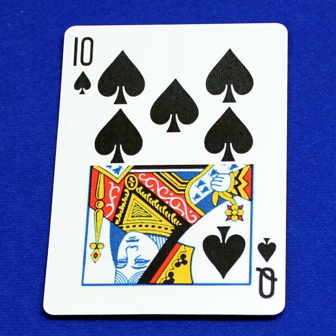 10 of Spades / Queen - Half Horizontal, Bicycle Printed Gaff Card, Blue