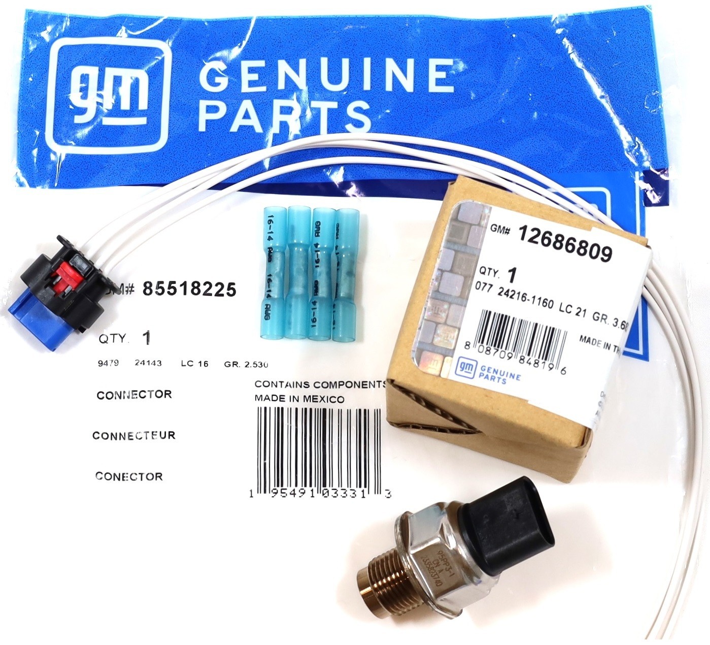 2017-2023 L5P Duramax Fuel Rail Pressure Sensor & Connector Kit Genuine OEM GM