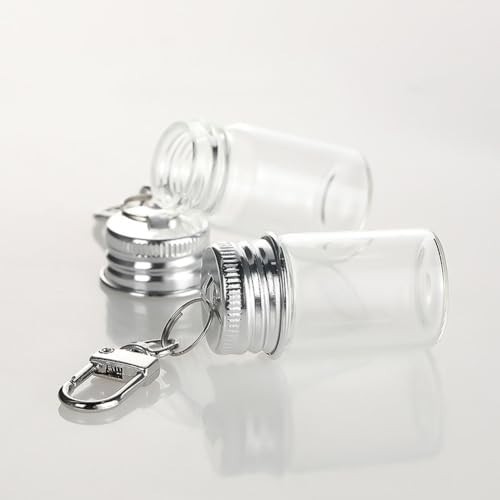 10Pcs Mini Glass Bottles with Lids & Keychains for DIY Crafts 7ML