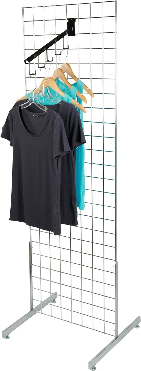 Set 2 Gridwall Panels 2' x 6' Grid Wall Display Chrome Steel 4 Legs Panel