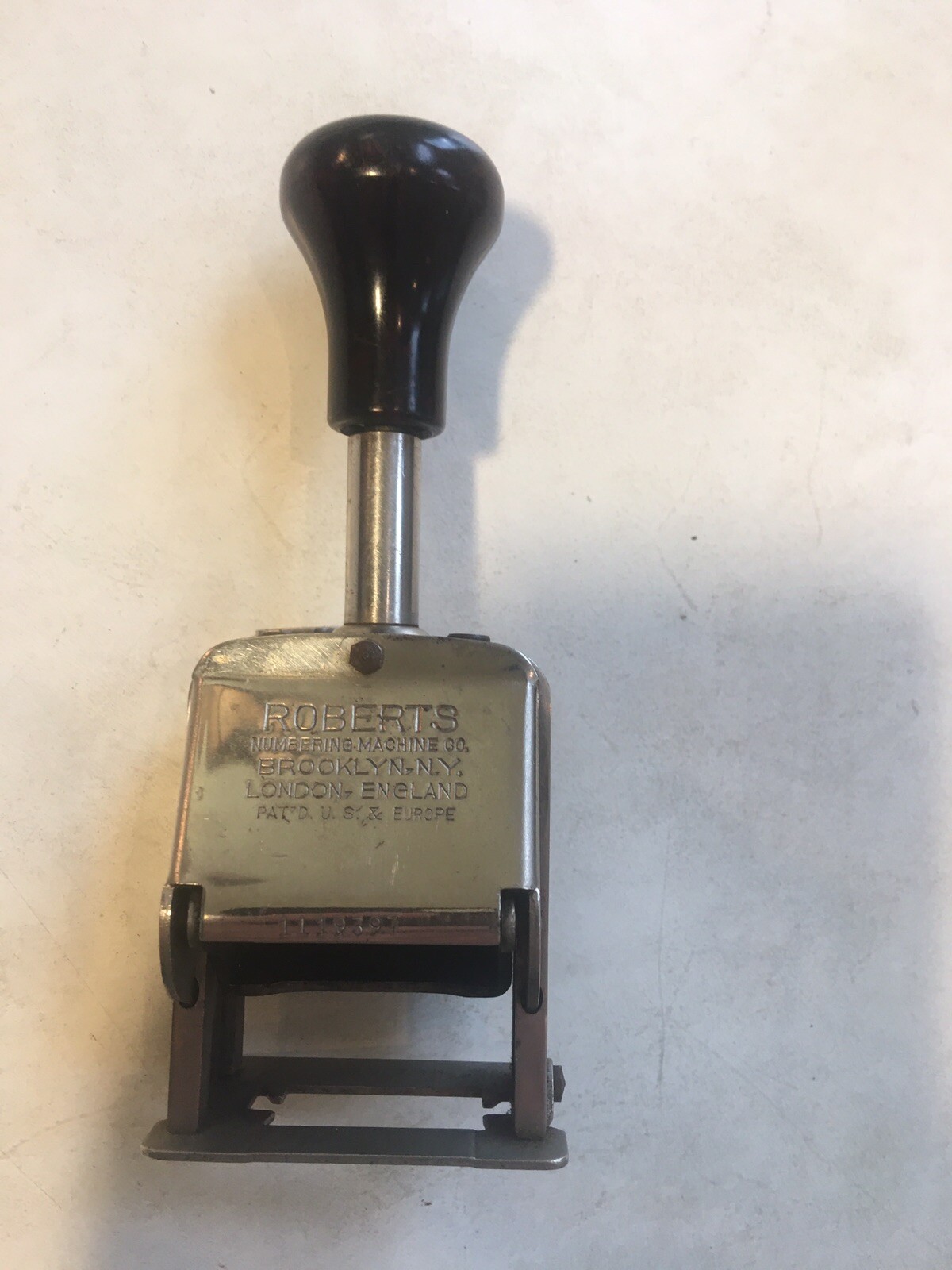 Vtg Roberts Co. Numbering Machine Model 95, 1119397, Brooklyn/London