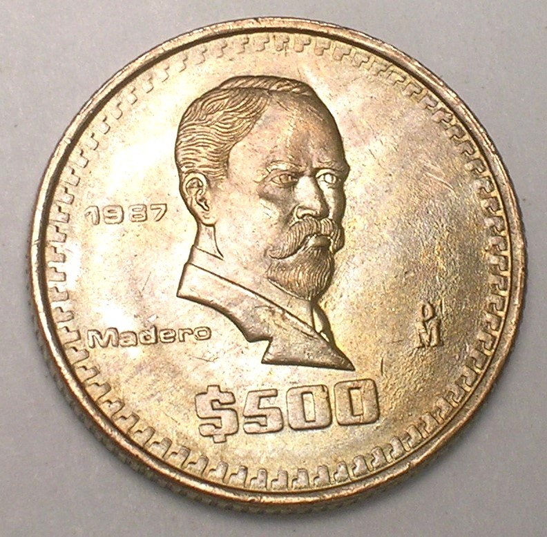 1987 Mexico Mexican 500 Pesos Madero Eagle Coin VF+