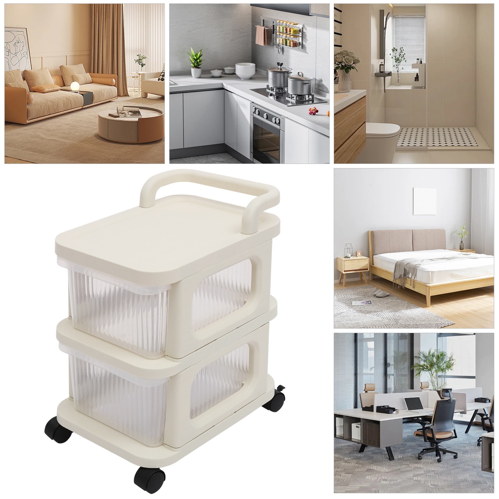 2-Drawer Plastic Rolling Storage Cart with 4 Universal Wheels