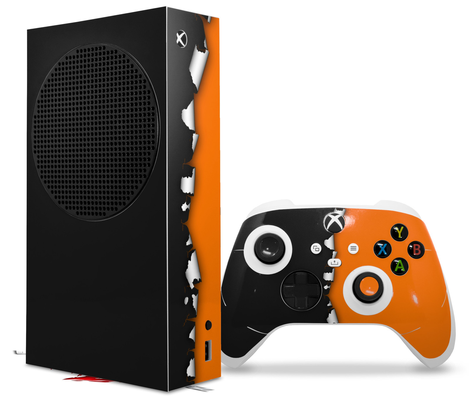 Skin Wrap for XBOX Series S Console Controller Ripped Colors Black Orange