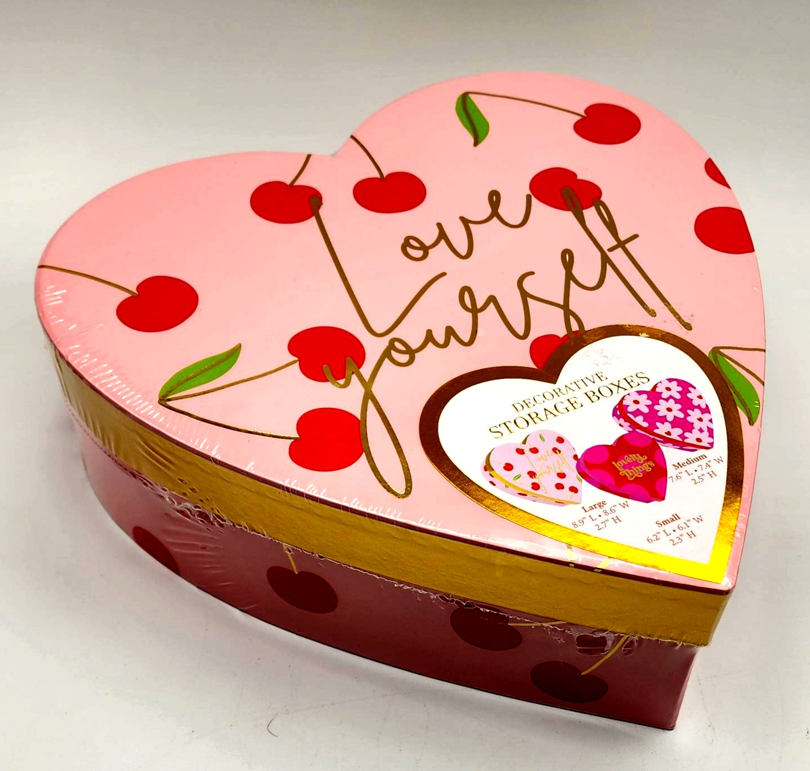 3 Votum Decorative Storage Nesting Boxes Love Yourself Cherries Heart  Pink Gold